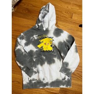 Pokemon Pikachu Tie Dye Hoodie Kids Small Gray White Graphic Pullover Sweatshirt